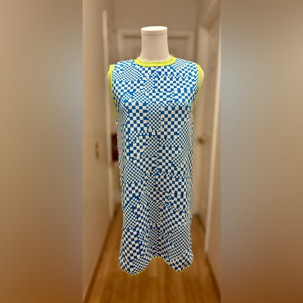 ZARA blue and white patterned shift dress sz S